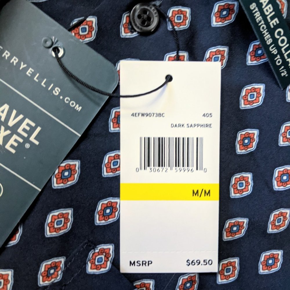Perry Ellis Travel Luxe Men's Navy Blue Button Down Shirt Total Stretch NWT - Picture 4 of 8